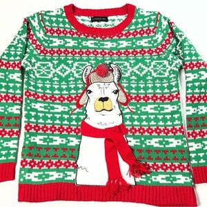 Blizzard Bay Christmas Sweater Size Medium ~ Llama With Red Cap ~